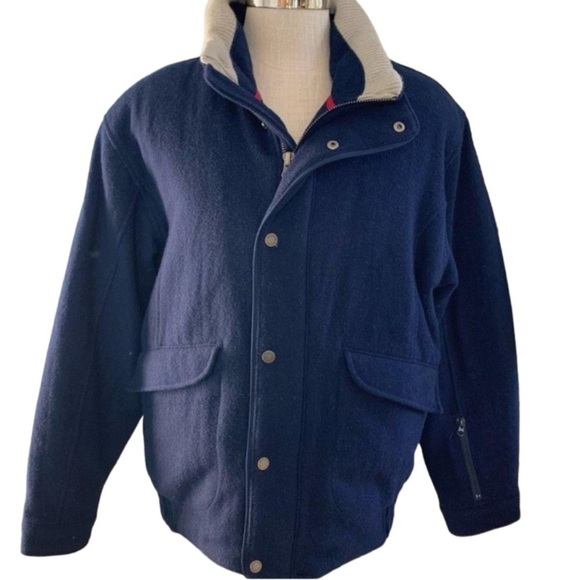 Woolrich Vintage Men’s Wool Navy Blue Bomber Jacket XLarge Warm Winter Coat - Picture 1 of 16